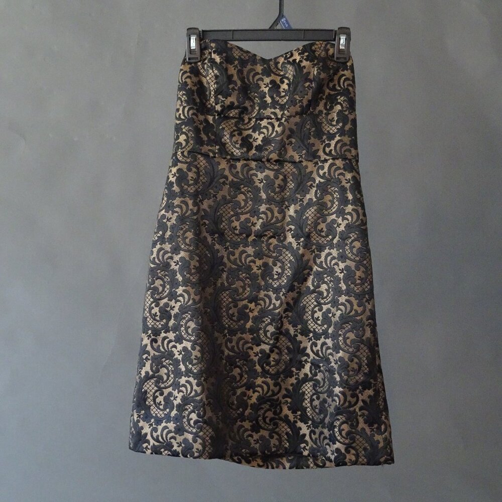 LOFT Gold and Black Strapless Dress